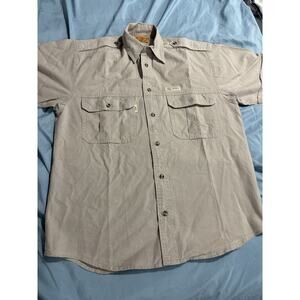 Tag Safari Travel Clothing Tan Short Sleeve Button Down Shirt Men’s Size Small